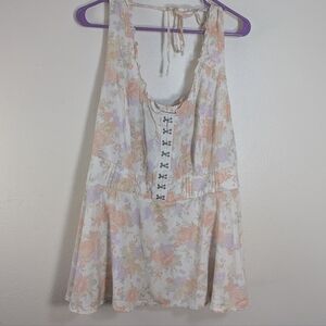 Torrid Size 4 Floral Corset Halter Top Hook & Eye Front Smocked Back